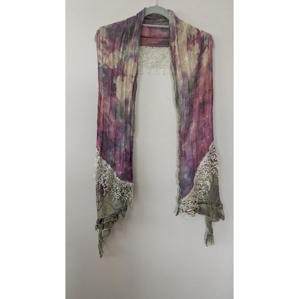 Womens Scarf  Fairy Grunge Whimsygoth Boho Embroidered Lace Tie Dye Eclectic
